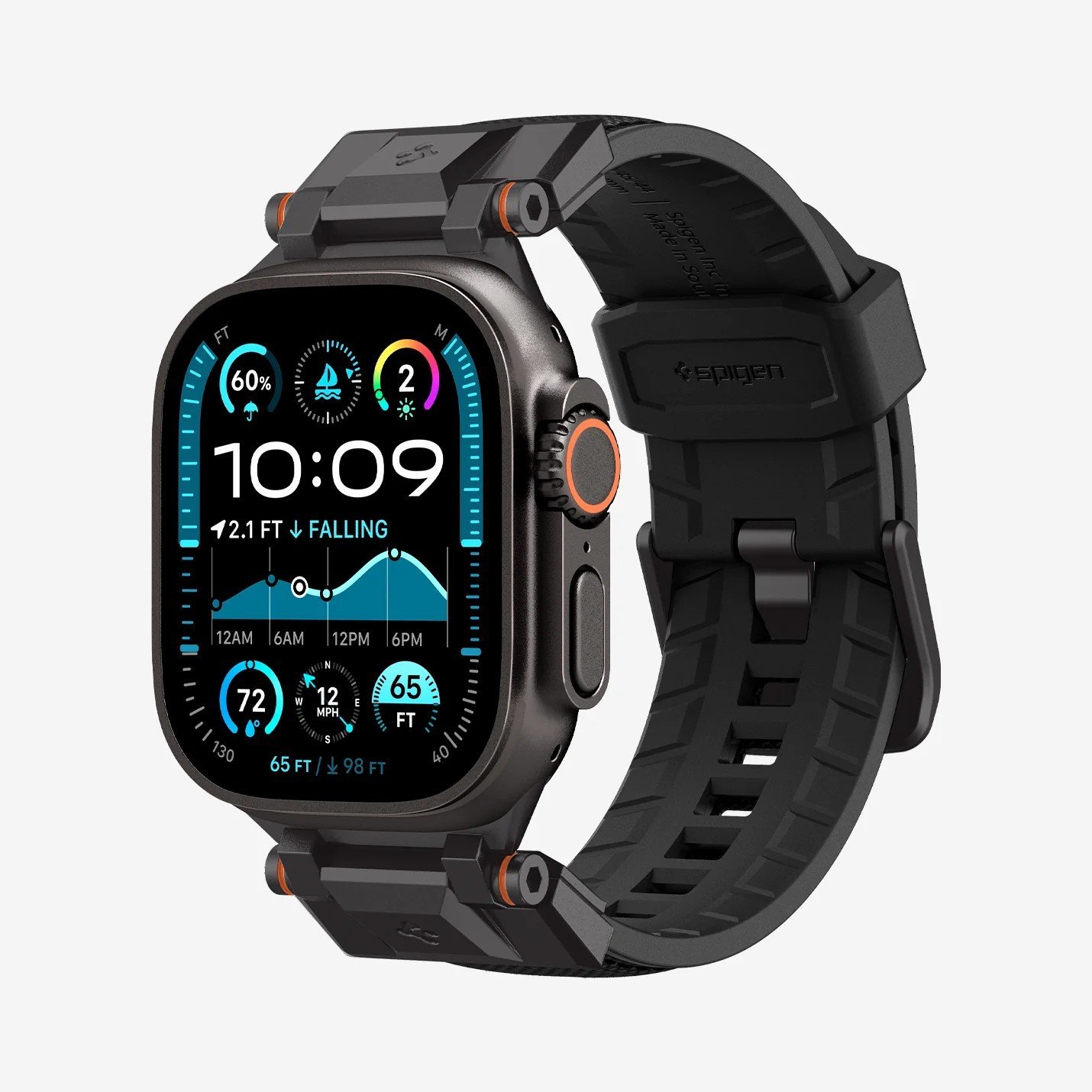 Spigen Apple Watch 49mm Ultra 2/1 - 46mm Seri 10 - 45mm Seri 9/8/7 - 44mm Seri SE/6/5/4 Kordon Kayış Band DuraPro Armor Black Edition