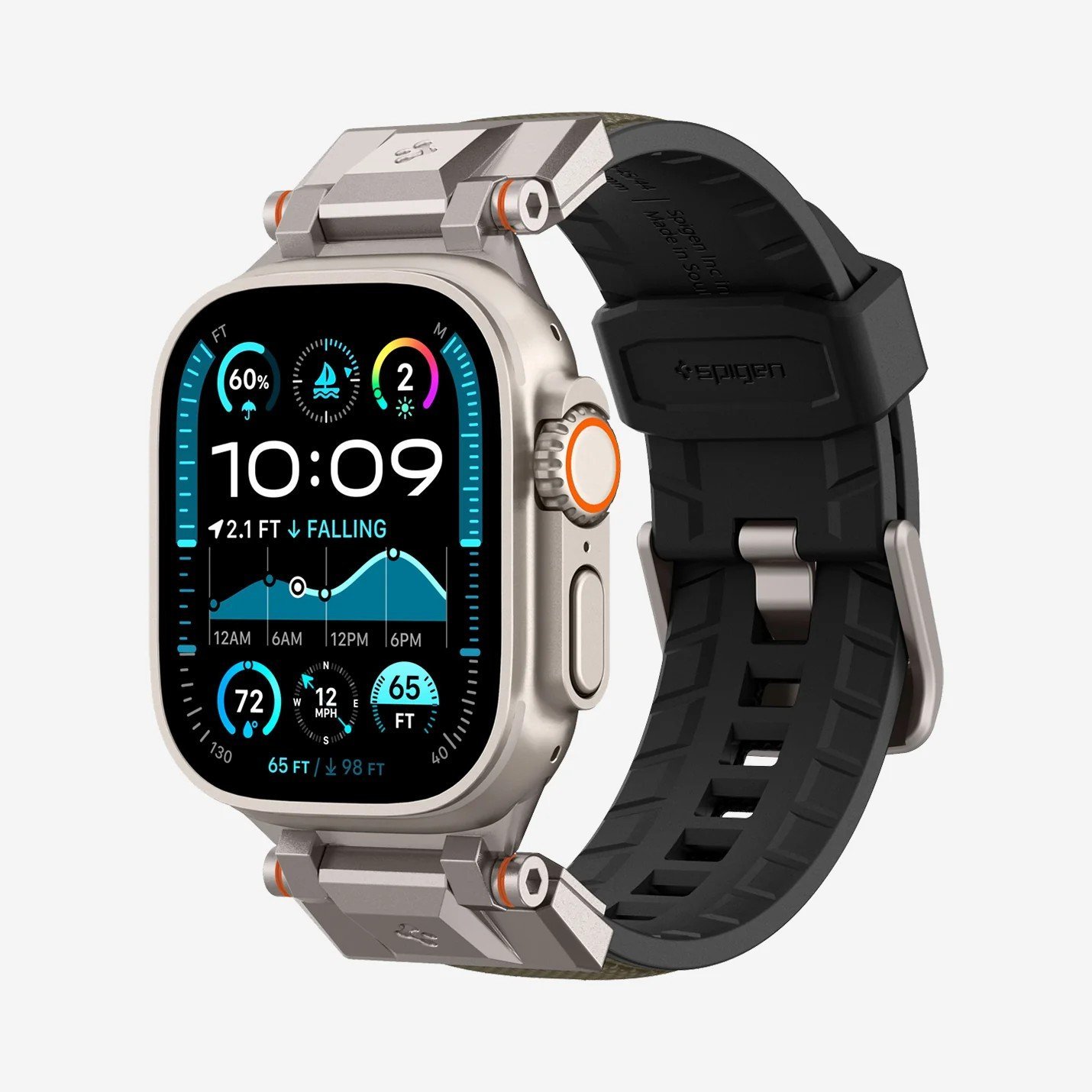 Spigen Apple Watch 49mm Ultra 2/1 - 46mm Seri 10 - 45mm Seri 9/8/7 - 44mm Seri SE/6/5/4 Kordon Kayış Band DuraPro Armor Military Green