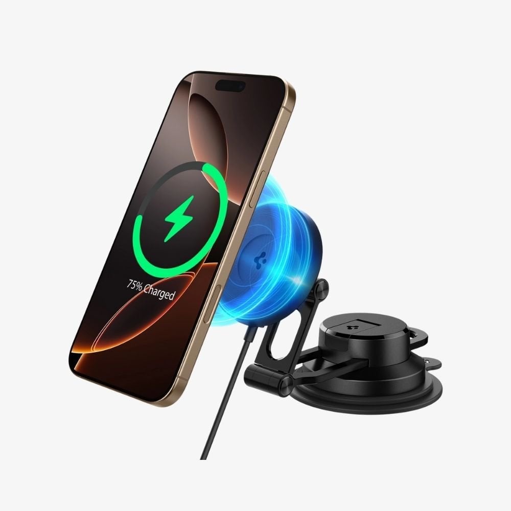 Spigen MagFit Dashboard Araç içi Telefon Tutucu + Manyetik Kablosuz Şarj Cihazı iPhone için MagSafe özellikli OneTap Pro4 Black