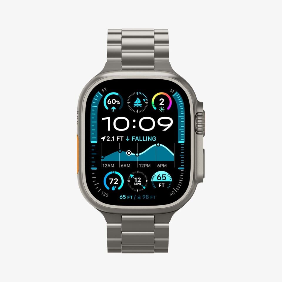 Spigen Apple Watch 49mm Ultra 3/2/1 - 46mm Seri 11/10 - 45mm Seri 9/8/7 - 44mm Seri SE2/SE/6/5/4 ile uyumlu Kordon Kayış Band Modern Fit Natural Titanium