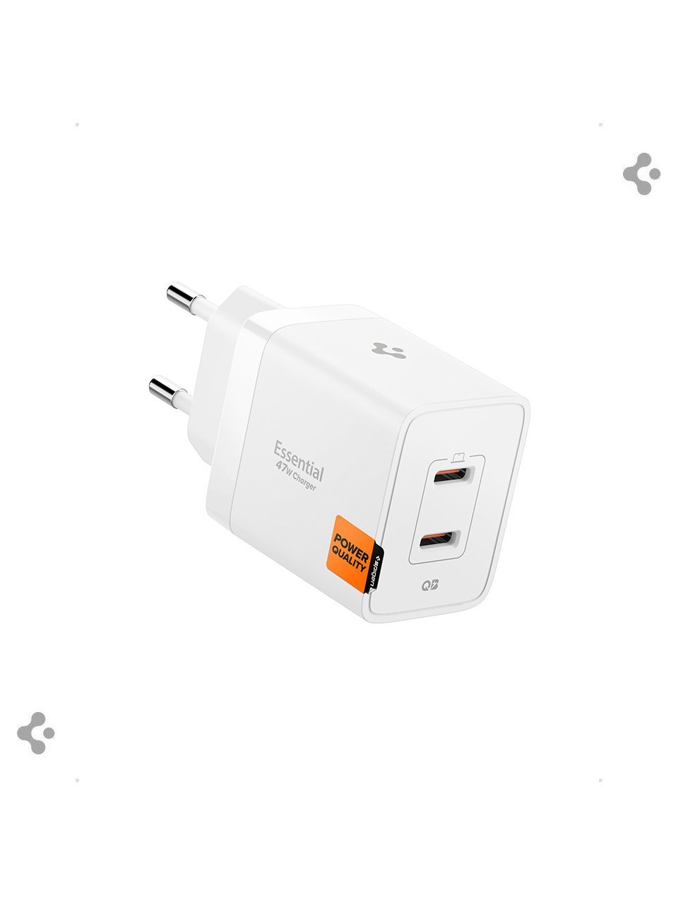 Spigen 47W USB-C 2 Port Mini Hızlı Şarj Aleti Samsung PPS 2.0 / Isı Düşürücü GaN Destekli Akım Korumalı Güç Adaptörü iPhone & Android & iPad & MacBook Type-C White