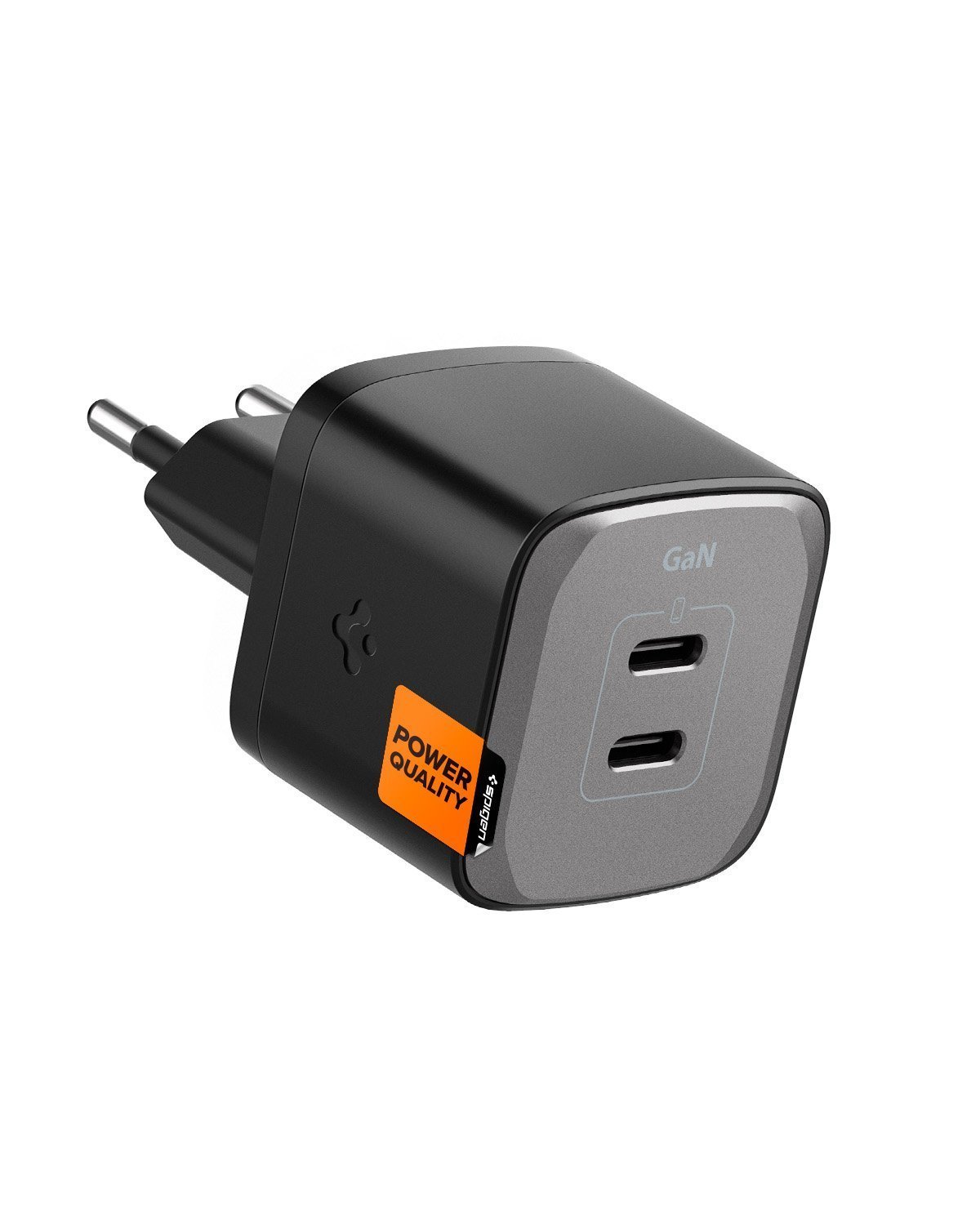 Spigen 35W USB-C 2 Port Mini Hızlı Şarj Aleti Samsung PPS / Isı Düşürücü GaN Destekli Akım Korumalı Güç Adaptörü iPhone & Android & iPad & MacBook Type-C PE2202 Black