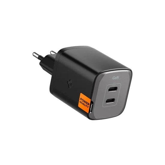 Spigen 65W USB-C 2 Port Mini Hızlı Şarj Aleti Samsung PPS 2.0 / Isı Düşürücü GaN Destekli Akım Korumalı Güç Adaptörü iPhone & Android & iPad & MacBook Type-C PE2204 Black