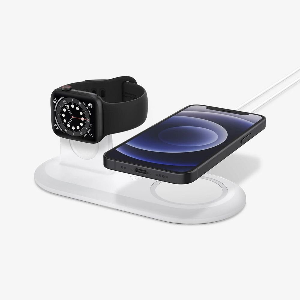 Spigen MagFit iPhone & Apple Watch için Stand Dock Şarj Ünitesi Duo 2in1 White