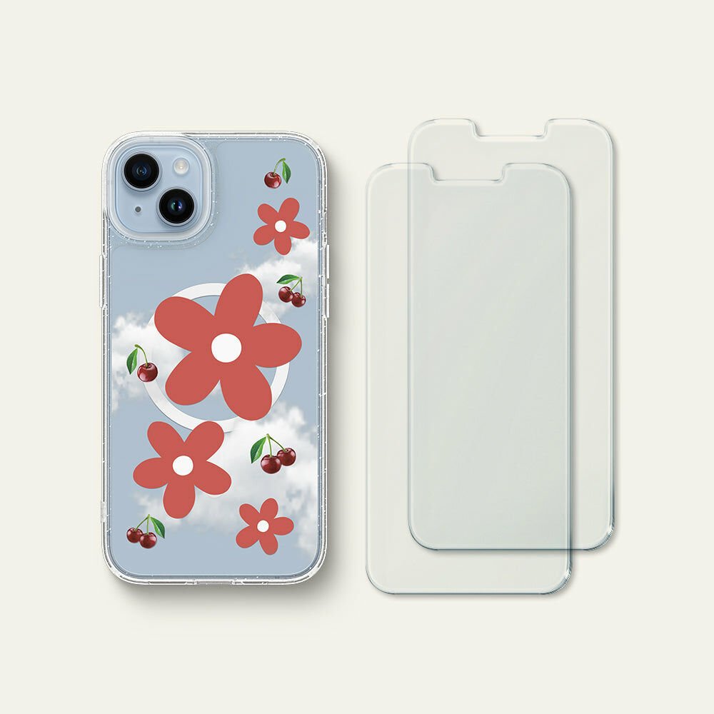 iPhone 14 Plus Kılıf, Ciel by Cyrill Shine Mag Clear Glitter Dream Garden (MagSafe Uyumlu) Red