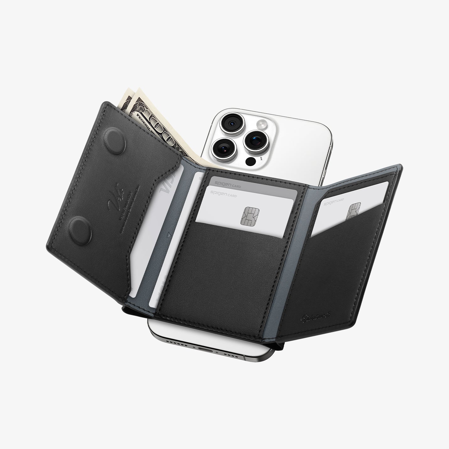 Spigen MagFit iPhone için MagSafe özellikli 7 Kartlı Manyetik Cüzdan Valentinus S Wallet Black