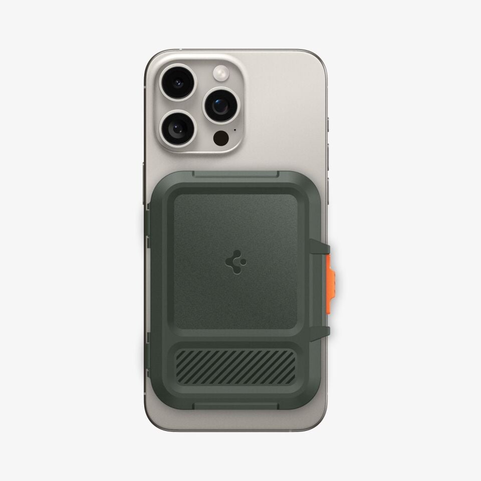 Spigen MagFit iPhone için MagSafe özellikli 6 Kartlı Manyetik Cüzdan Lock Fit Wallet Military Green