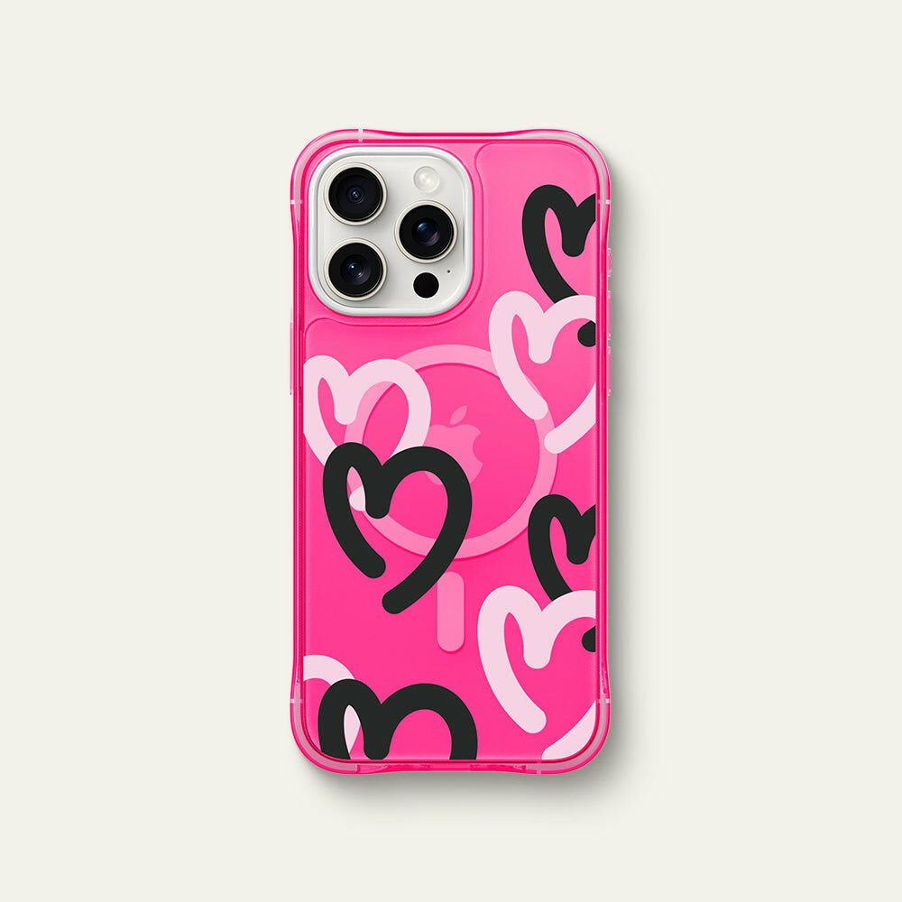 iPhone 15 Pro Kılıf, Ciel By Cyrill UltraSheer Mag Doodle Hearts (Magsafe Uyumlu) Hot Pink
