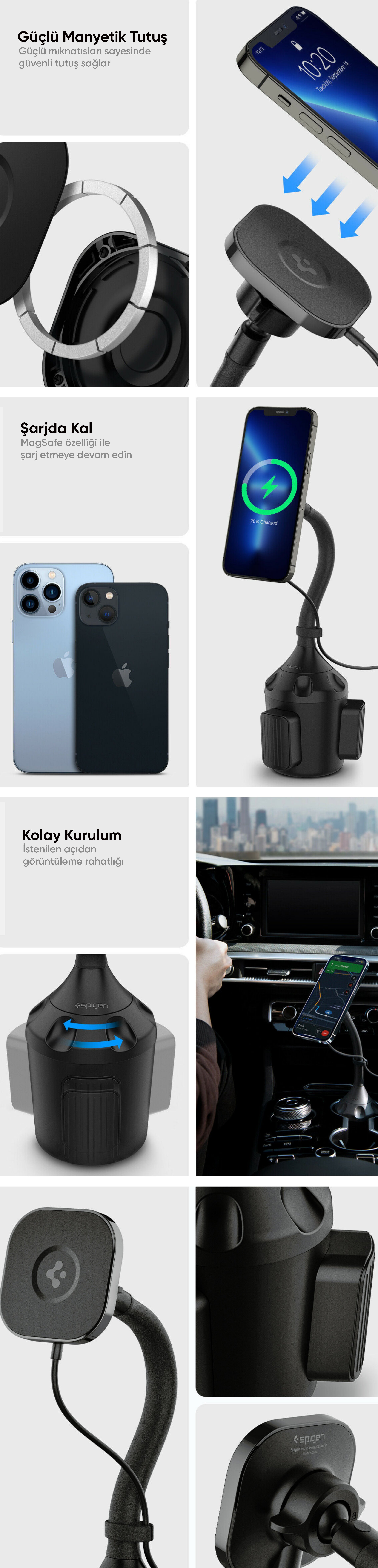 Spigen Cup Holder Bardaklık Araç Tutacağı + MagSafe Manyetik