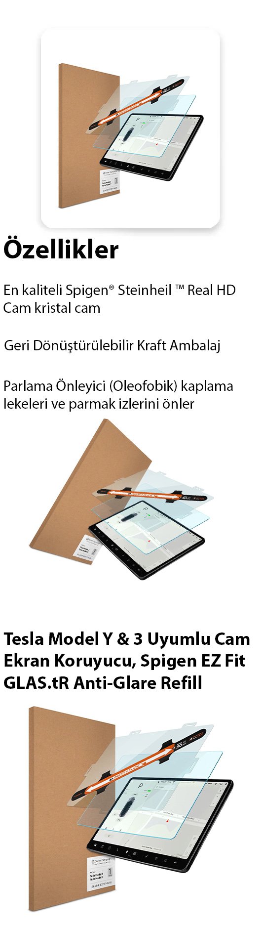 Tesla Model Y & 3 Uyumlu Cam Ekran Koruyucu, Spigen EZ Fit GLAS.tR Anti