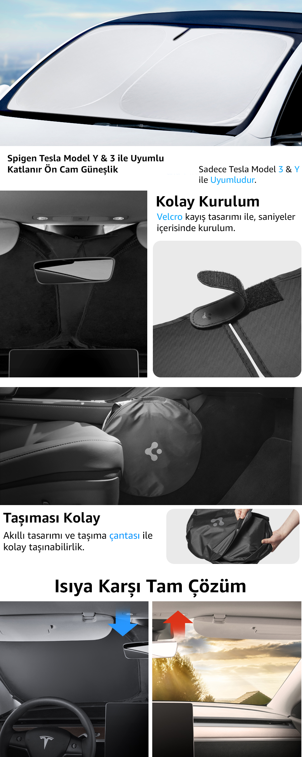 Parasole Per Tetto Tesla Model 3 Highland 2024-2025 Spigen - Doppio Strato, Protezione UV, Con Clip E Custodia
