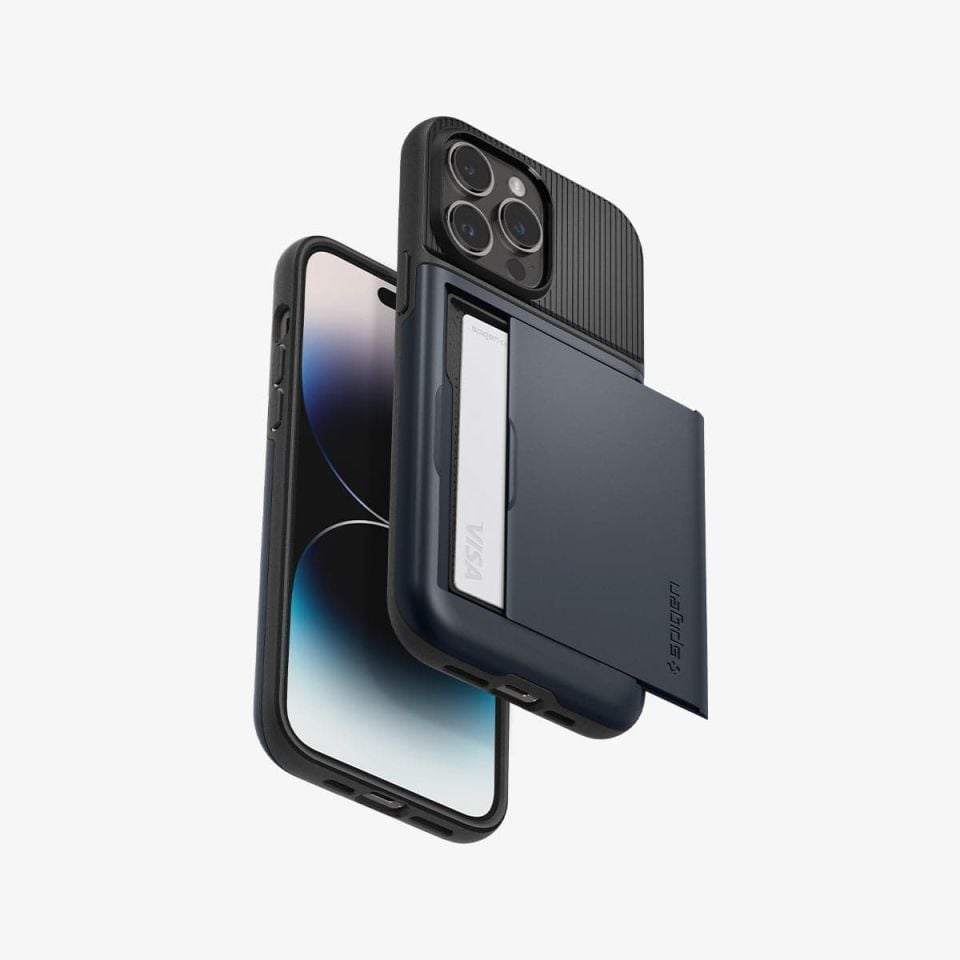 iPhone 14 Pro Kılıf, Spigen Slim Armor CS Wallet Metal Slate
