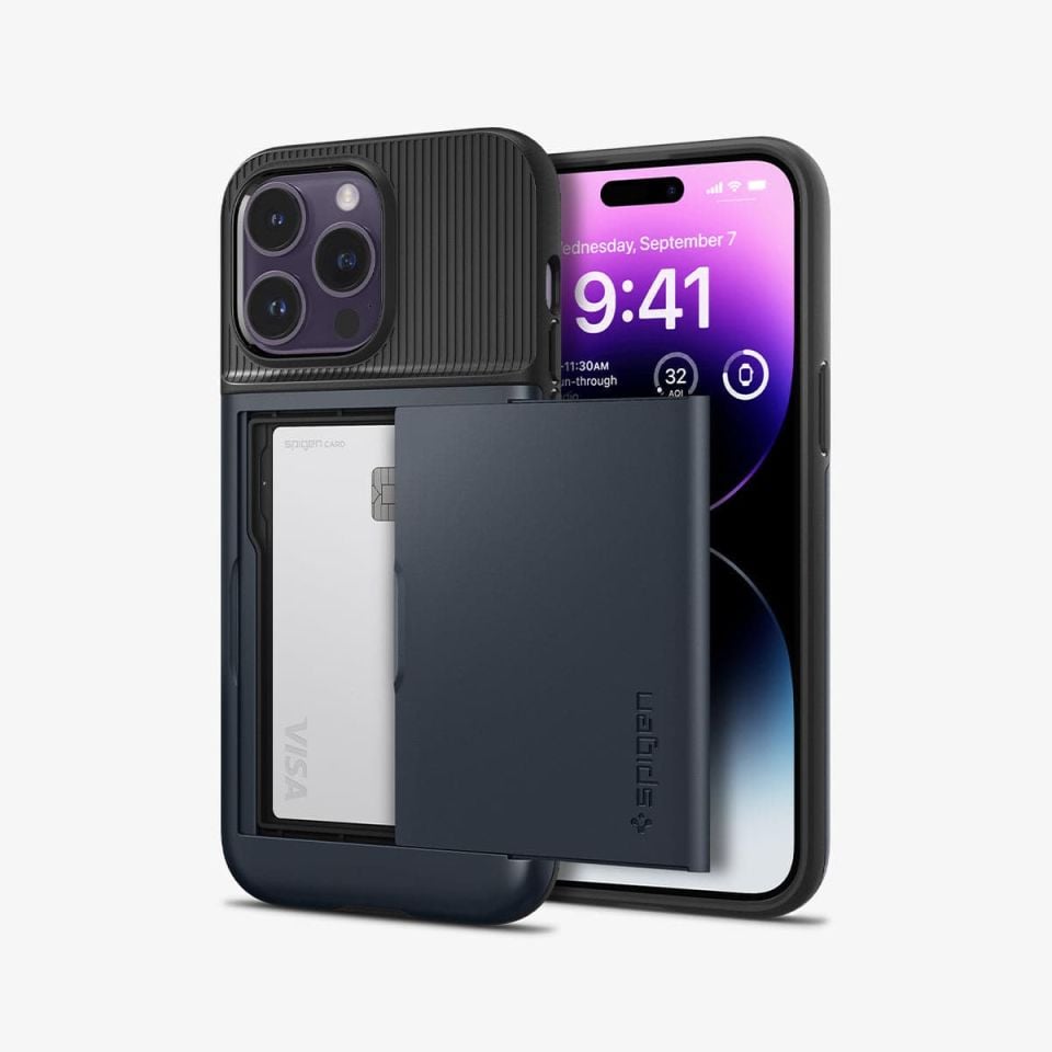 iPhone 14 Pro Kılıf, Spigen Slim Armor CS Wallet Metal Slate