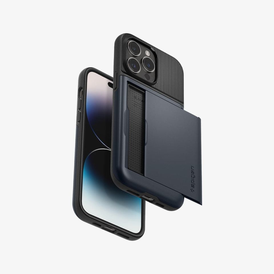 iPhone 14 Pro Kılıf, Spigen Slim Armor CS Wallet Metal Slate