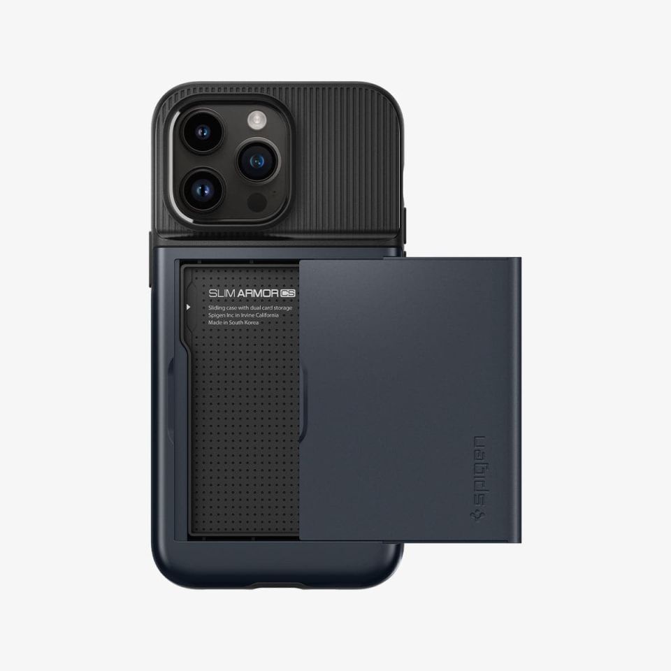 iPhone 14 Pro Kılıf, Spigen Slim Armor CS Wallet Metal Slate