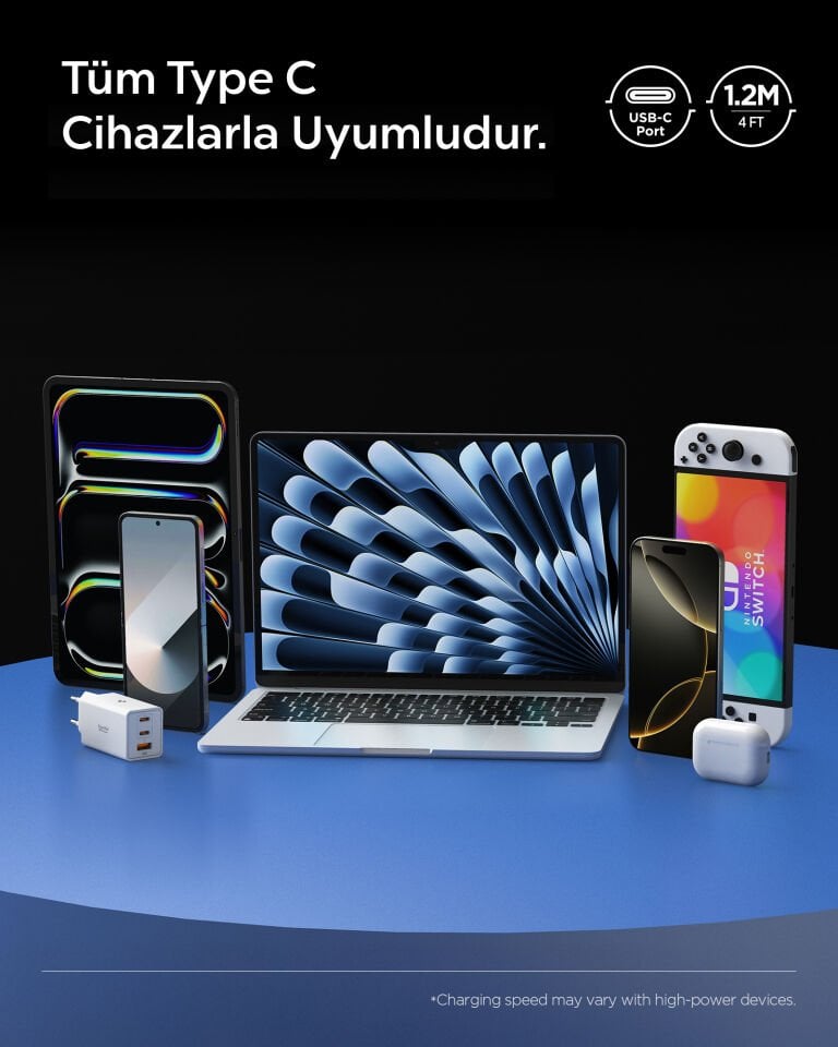 Spigen USB-C to USB-C 1.2 Metre Kablo 240W Güç / PPS 2.0 Desteği Super Hızlı Şarj / 40Gbps (E-Marker Çip) Data Aktarım Hızı / 8K Görüntü Aktarım / PD USB4 Gen3 Type-C Ekstra Dayanıklı