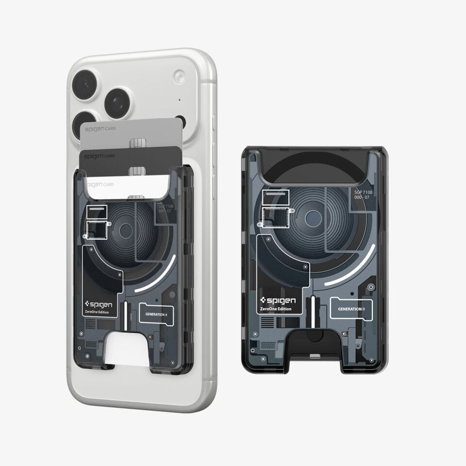 Spigen Apple iPhone için MagSafe Özellikli 4 Kartlı Manyetik Cüzdan Ultra Hybrid v2 Zero One Black