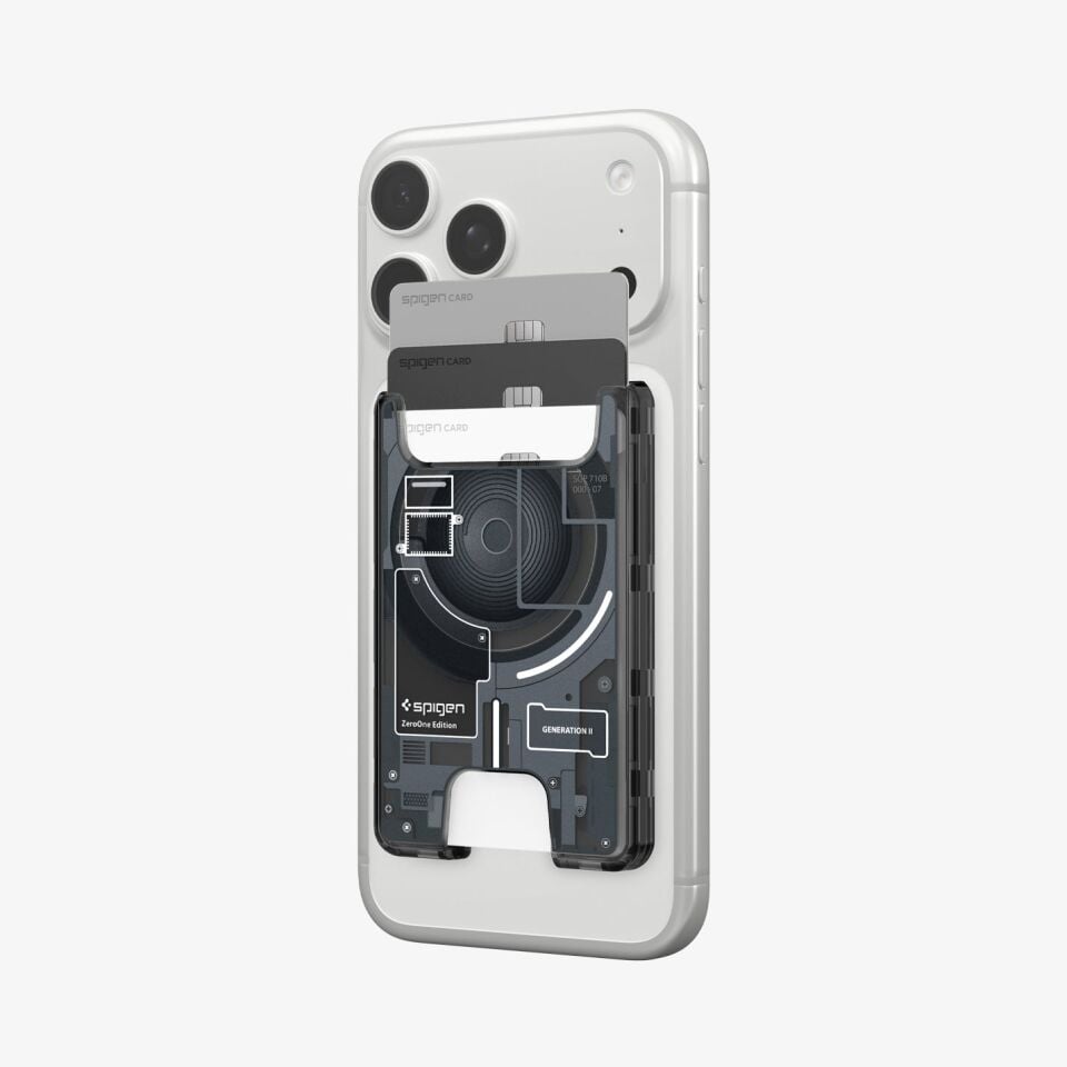 Spigen Apple iPhone için MagSafe Özellikli 4 Kartlı Manyetik Cüzdan Ultra Hybrid v2 Zero One Black