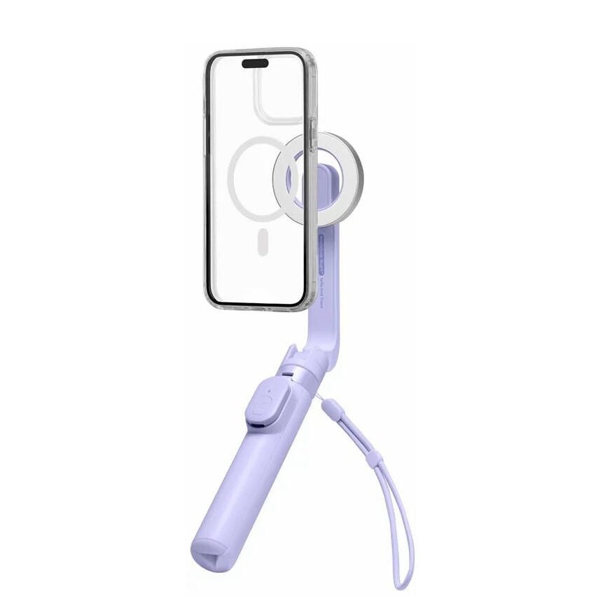 Spigen Kablosuz Bluetooth Selfie Çubuğu MagSafe ile Uyumlu Uzaktan Kumandalı Tripod / 60 cm Kadar Uzatılabilir Kolay Taşınabilir MagFit S571W Lavender