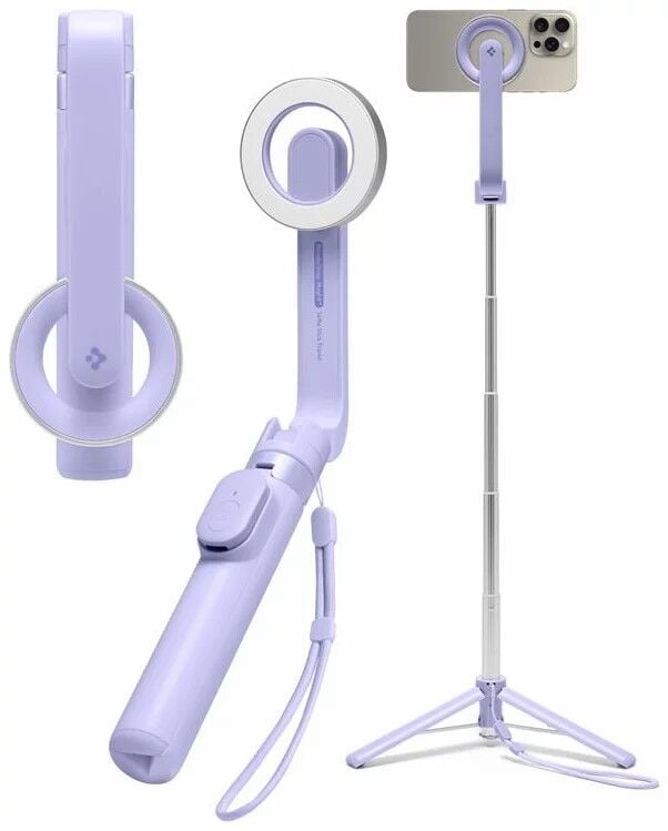 Spigen Kablosuz Bluetooth Selfie Çubuğu MagSafe ile Uyumlu Uzaktan Kumandalı Tripod / 60 cm Kadar Uzatılabilir Kolay Taşınabilir MagFit S571W Lavender