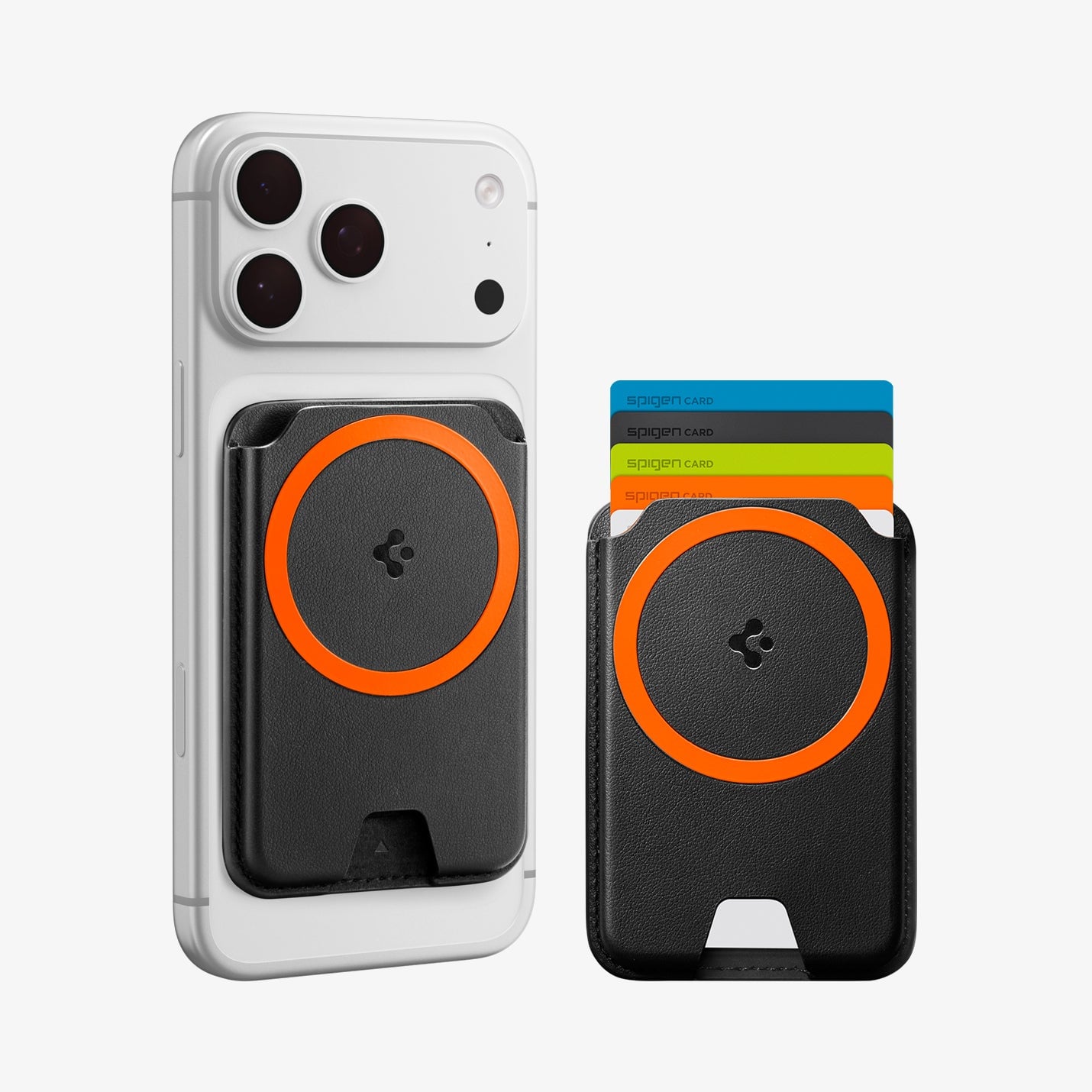 Spigen MagFit iPhone ve Galaxy Kılıflar için MagSafe özellikli 5 Kartlı Manyetik Cüzdan Valentinus Wallet Black