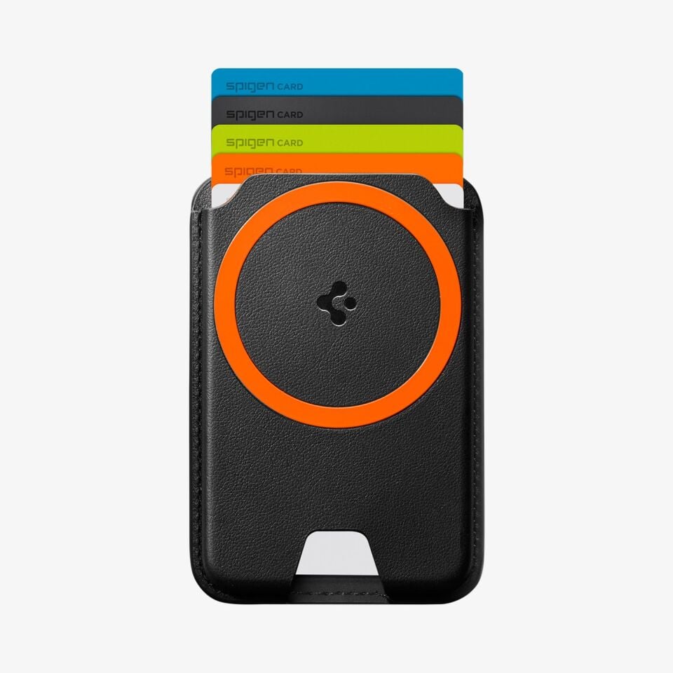 Spigen MagFit iPhone ve Galaxy Kılıflar için MagSafe özellikli 5 Kartlı Manyetik Cüzdan Valentinus Wallet Black