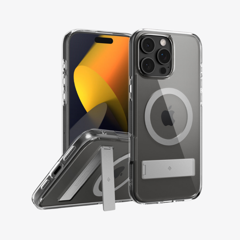 Spigen Caseology iPhone 16 Pro Kılıf Capella Mag MagSafe Özellikli Kickstand Clear Gray