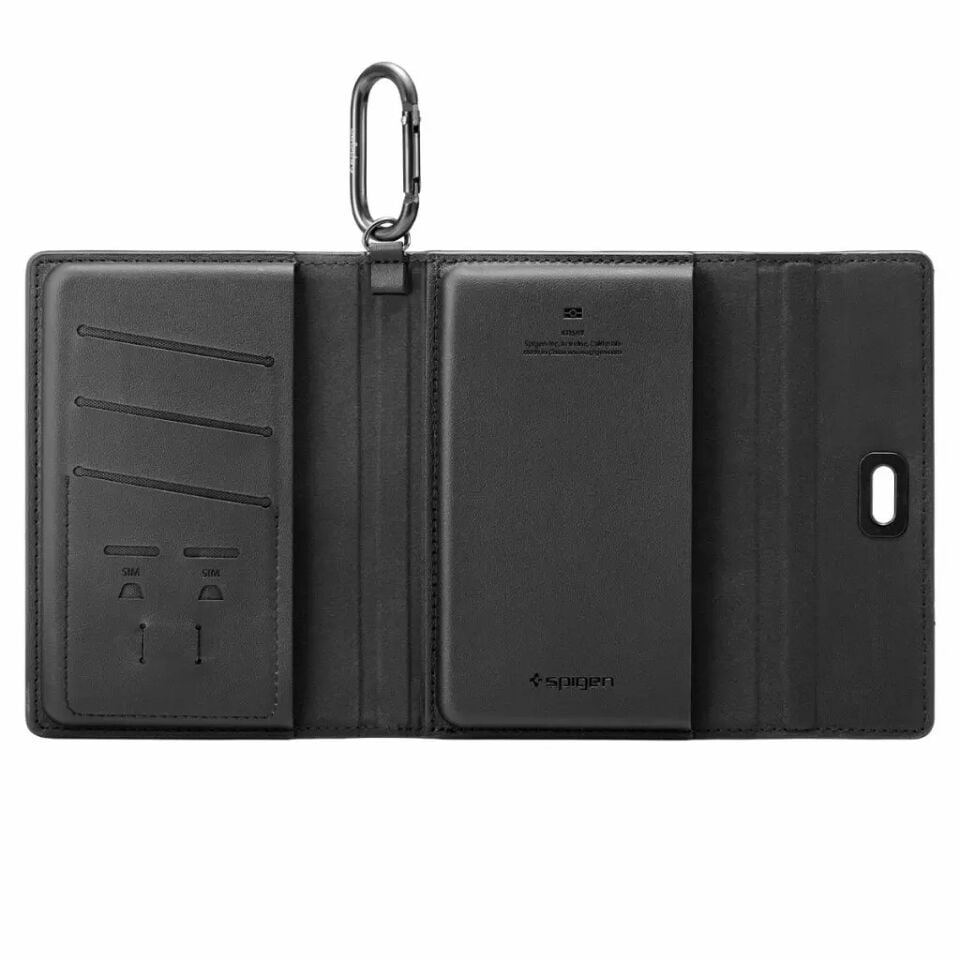 Spigen Passport Holder RFID Korumalı Pasaport Cüzdanı + 2 Kartlı MagFit Manyetik Cüzdan Black