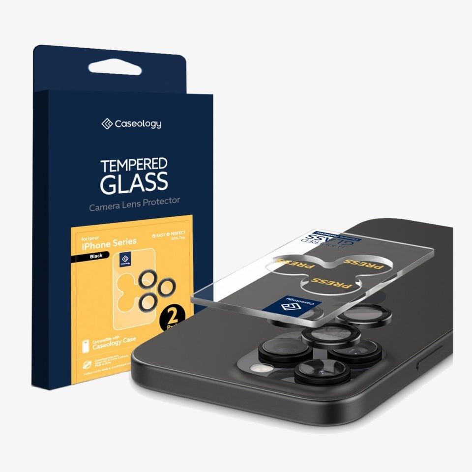 Spigen Caseology iPhone 16 Pro Max / 16 Pro / 15 Pro Max / 15 Pro / 14 Pro Max / 14 Pro Kamera Lens Camı Koruyucu Black (2 Adet) Black