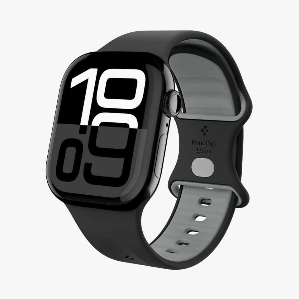 Spigen Apple Watch 42mm Seri 11/10 - 41mm Seri SE3/9/8/7 - 40mm Seri SE2/SE/6/5/4 ile Uyumlu Kordon Kayış Nano Pop Black Sesame