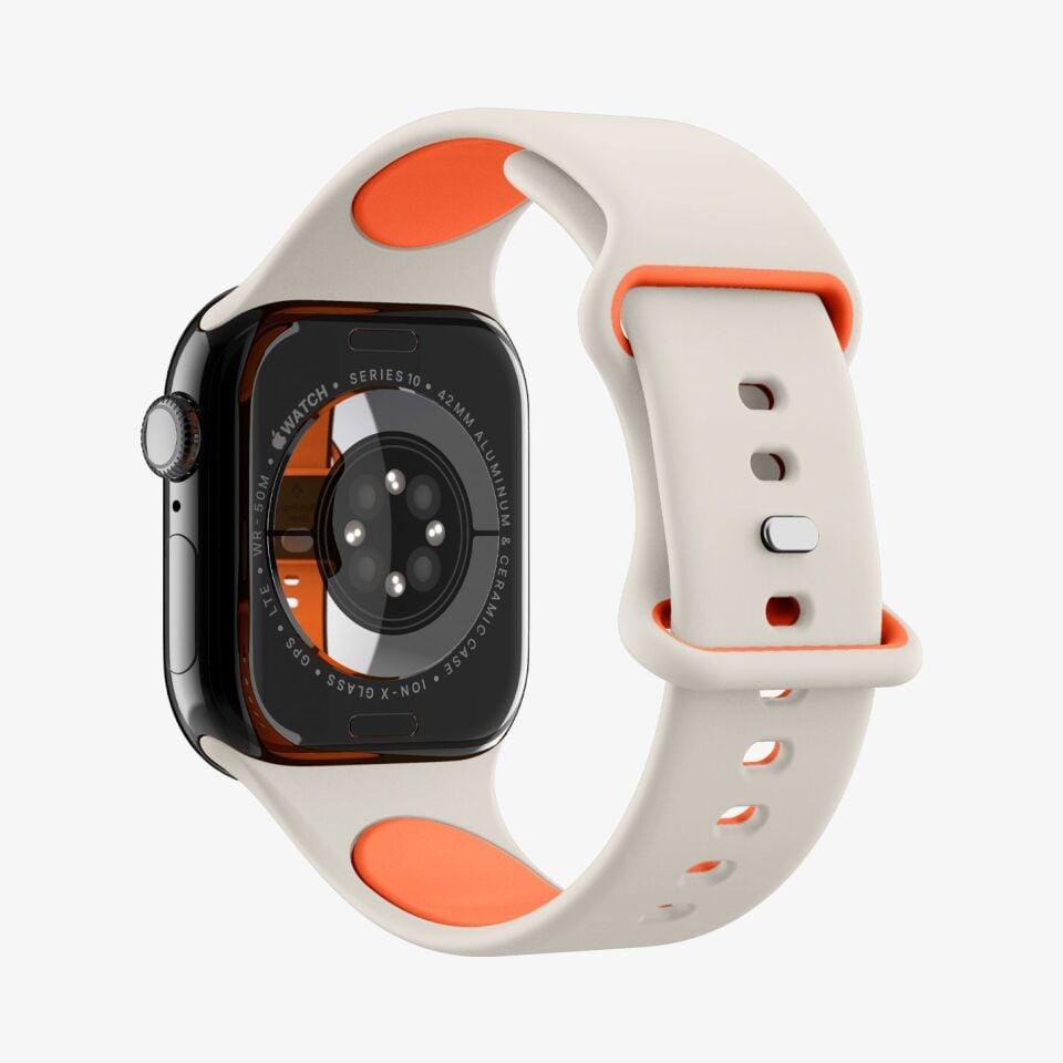 Spigen Apple Watch 42mm Seri 11/10 - 41mm Seri SE3/9/8/7 - 40mm Seri SE2/SE/6/5/4 ile Uyumlu Kordon Kayış Nano Pop Orange Beige