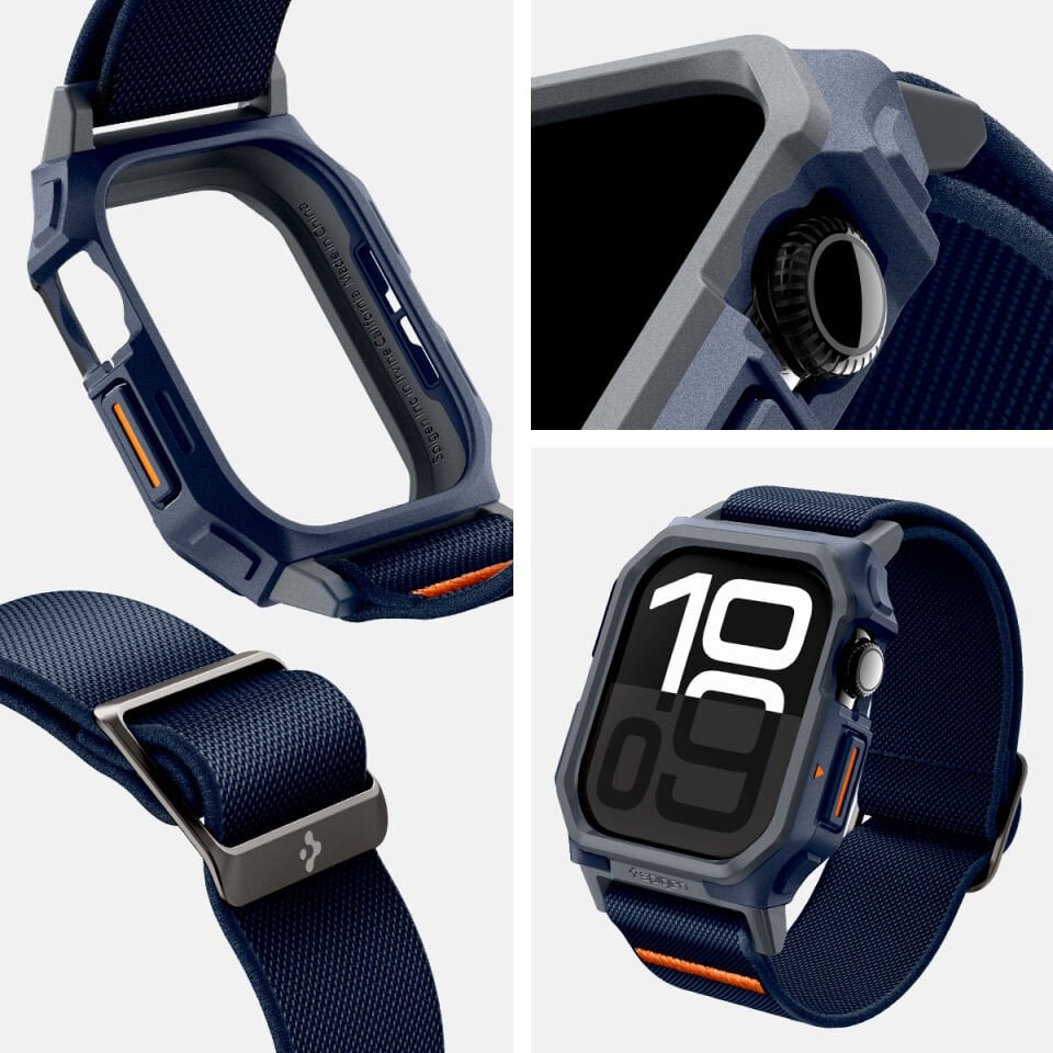 Spigen Apple Watch 46mm Seri 11/10 ile Uyumlu Kılıf & Kordon Kayış Lite Fit Pro Navy Blue