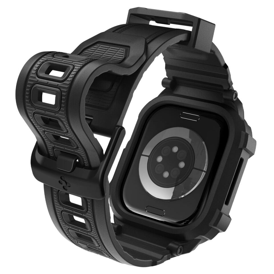 Spigen Apple Watch 46mm Seri 11/10 ile Uyumlu Kılıf & Kordon Kayış Rugged Armor Pro 2 Matte Black