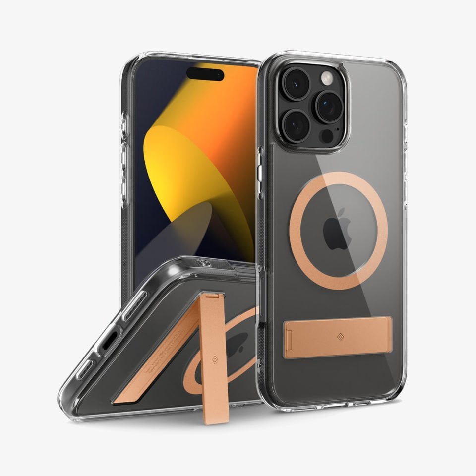 Spigen Caseology iPhone 16 Pro Max Kılıf Capella Mag MagSafe Özellikli Kickstand Clear Sepia Gold