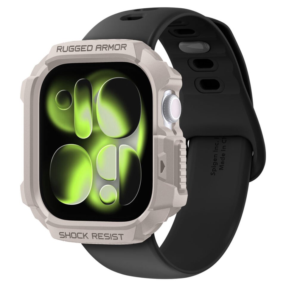 Spigen Apple Watch 46mm Seri 11/10 ile Uyumlu Kılıf Rugged Armor 2 Dune Beige