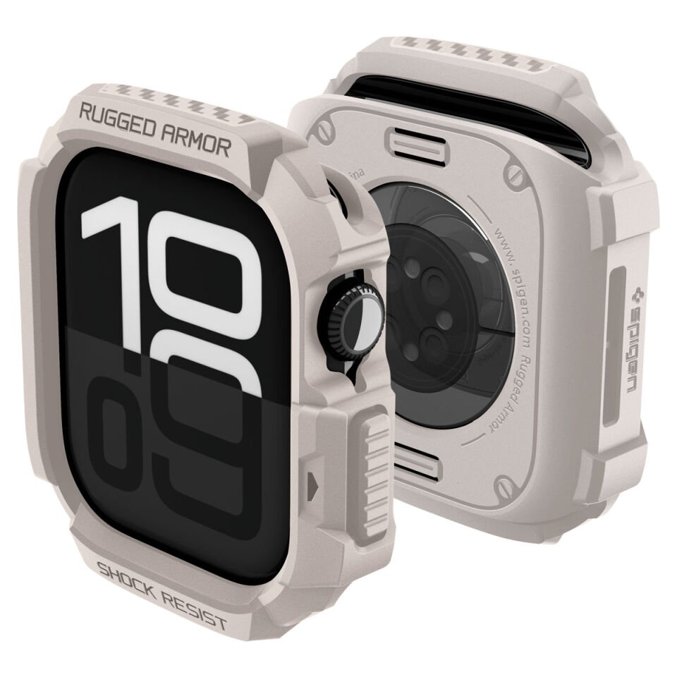 Spigen Apple Watch 46mm Seri 11/10 ile Uyumlu Kılıf Rugged Armor 2 Dune Beige