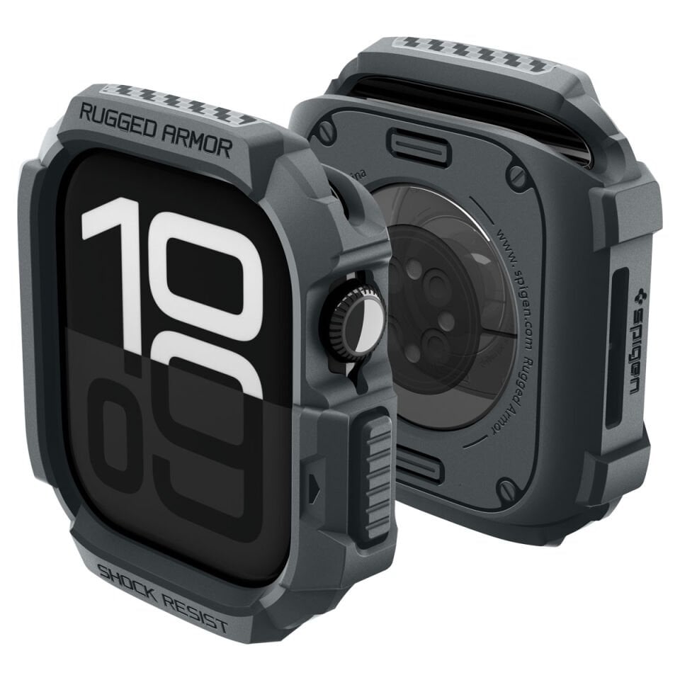 Spigen Apple Watch 46mm Seri 11/10 ile Uyumlu Kılıf Rugged Armor 2 Matte Black
