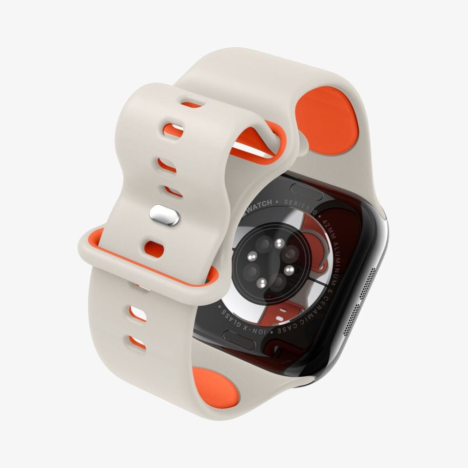 Spigen Apple Watch Ultra 49mm Seri 3/2/1 - 46mm Seri 11/10 - 45mm Seri SE3/9/8/7 - 44mm Seri SE2/SE/6/5/4 ile Uyumlu Kordon Kayış Nano Pop Orange Beige