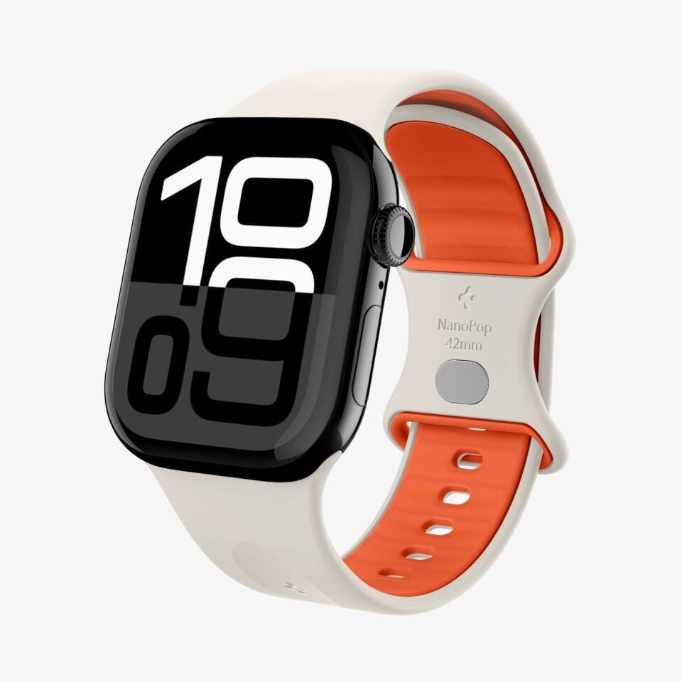 Spigen Apple Watch Ultra 49mm Seri 3/2/1 - 46mm Seri 11/10 - 45mm Seri SE3/9/8/7 - 44mm Seri SE2/SE/6/5/4 ile Uyumlu Kordon Kayış Nano Pop Orange Beige