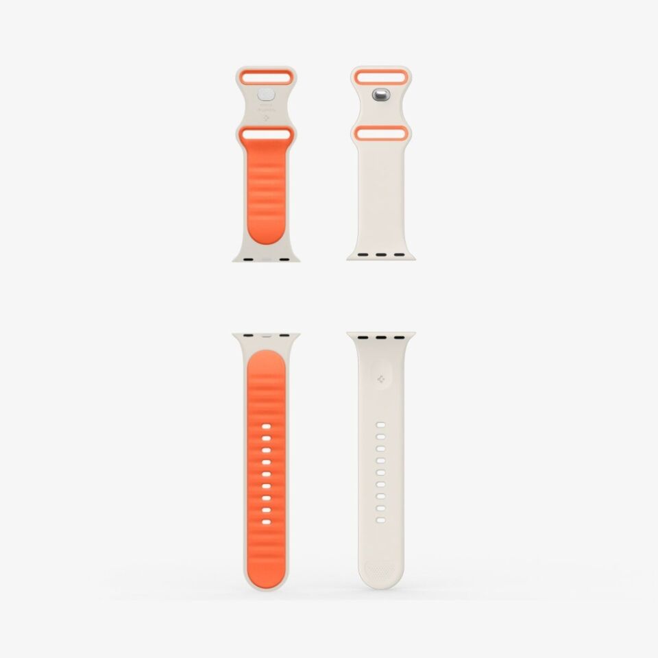 Spigen Apple Watch Ultra 49mm Seri 3/2/1 - 46mm Seri 11/10 - 45mm Seri SE3/9/8/7 - 44mm Seri SE2/SE/6/5/4 ile Uyumlu Kordon Kayış Nano Pop Orange Beige