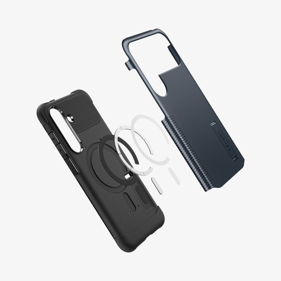 Spigen Samsung Galaxy S25 FE ile Uyumlu Ekstra Dayanıklı Kılıf Slim Armor Hava Kanalı Teknolojisi™ Askeri Sınıf Koruma MagFit özellikli KickStand'lı Çift Katman Kapak Metal Slate
