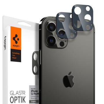 iPhone 12 Pro Max Kamera Lens Cam Ekran Koruyucu, Spigen Glas.tR Optik (2 Adet) Graphite