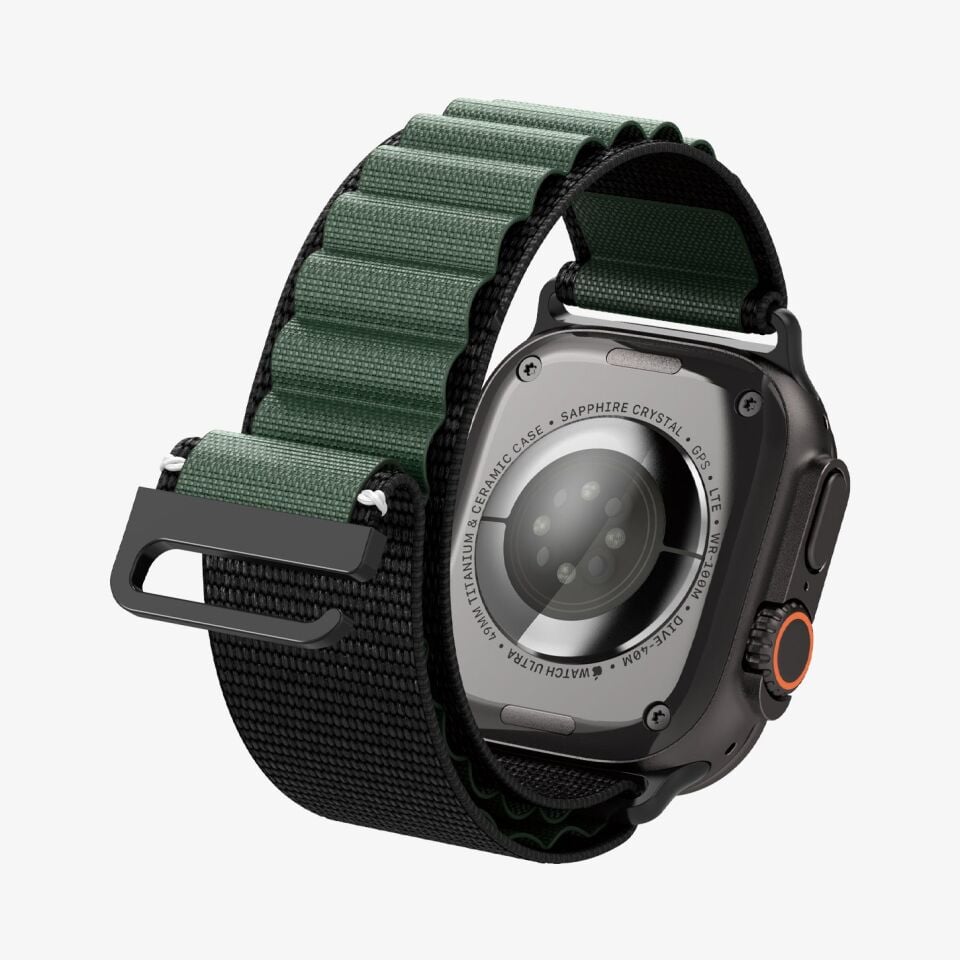 Spigen Apple Watch Ultra 49mm Seri 3/2/1 - 46mm Seri 11/10 - 45mm Seri SE3/9/8/7 - 44mm Seri SE2/SE/6/5/4 ile Uyumlu Kordon Kayış Black Green
