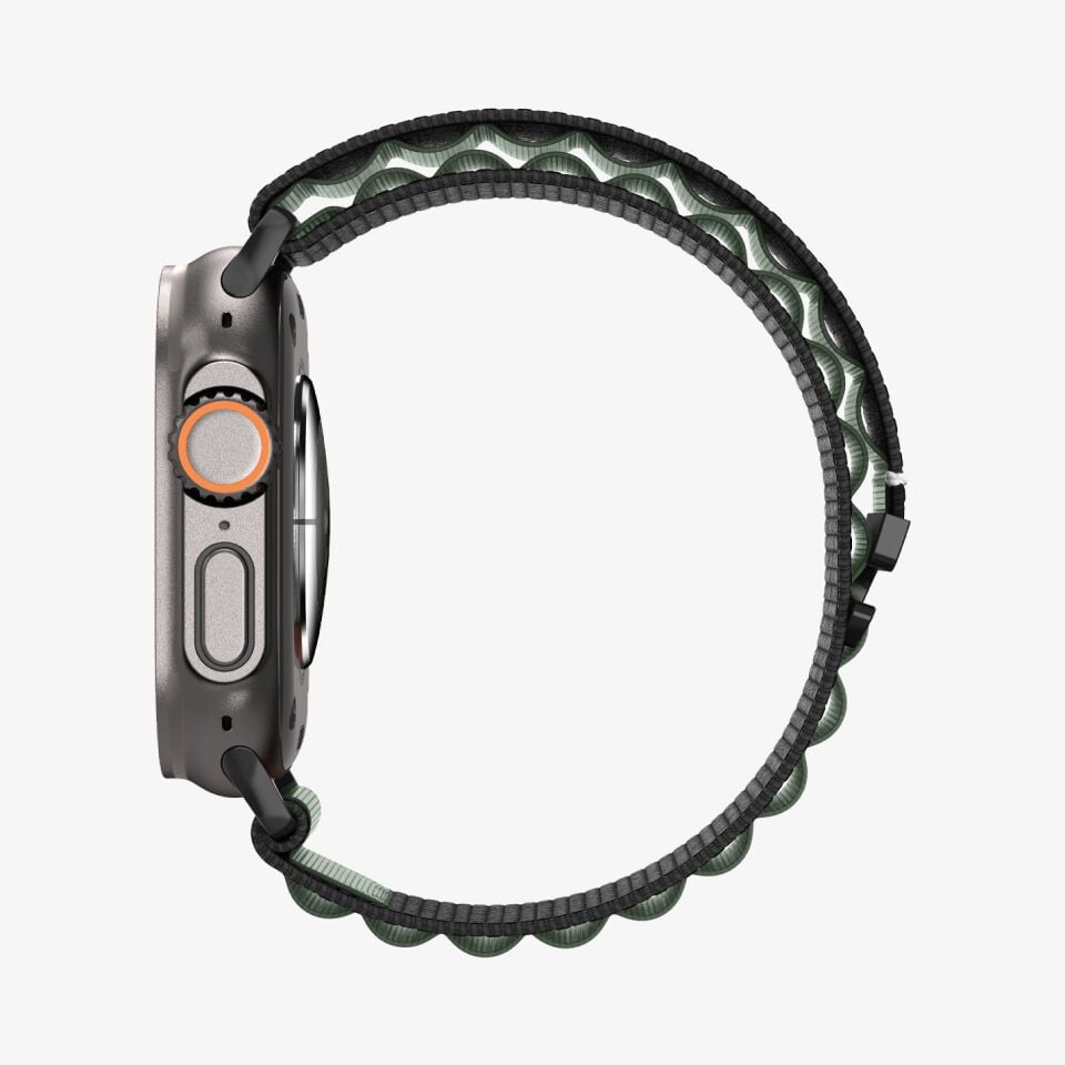 Spigen Apple Watch Ultra 49mm Seri 3/2/1 - 46mm Seri 11/10 - 45mm Seri SE3/9/8/7 - 44mm Seri SE2/SE/6/5/4 ile Uyumlu Kordon Kayış Black Green