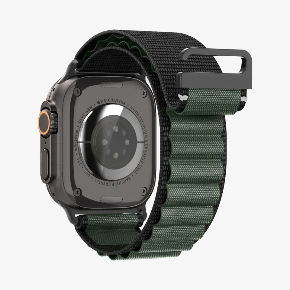 Spigen Apple Watch Ultra 49mm Seri 3/2/1 - 46mm Seri 11/10 - 45mm Seri SE3/9/8/7 - 44mm Seri SE2/SE/6/5/4 ile Uyumlu Kordon Kayış Black Green