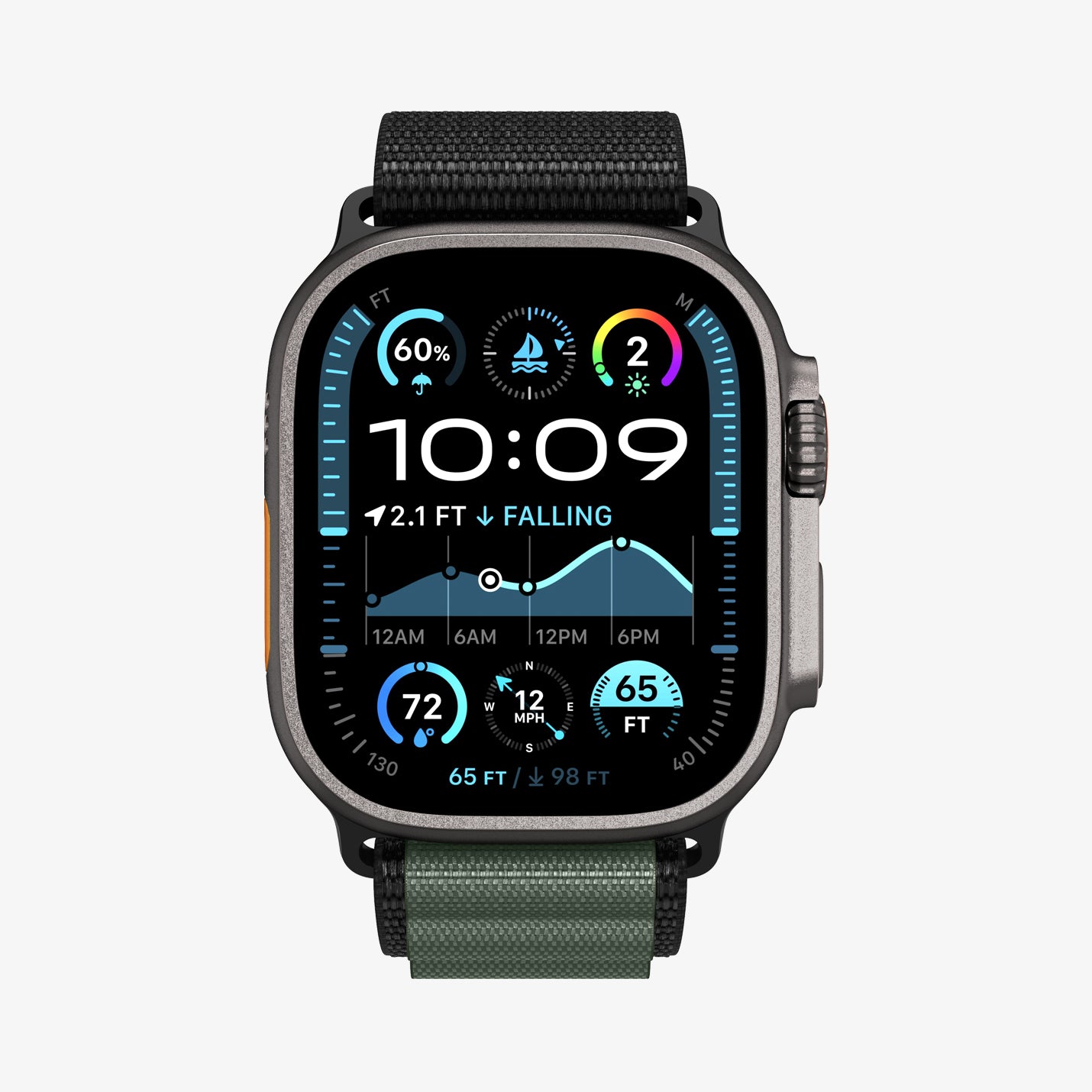 Spigen Apple Watch Ultra 49mm Seri 3/2/1 - 46mm Seri 11/10 - 45mm Seri SE3/9/8/7 - 44mm Seri SE2/SE/6/5/4 ile Uyumlu Kordon Kayış Black Green