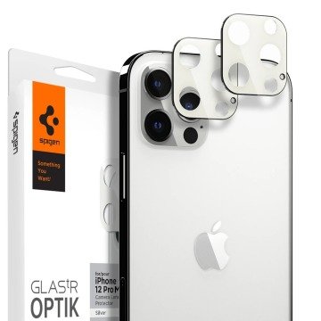 iPhone 12 Pro Max Kamera Lens Cam Ekran Koruyucu, Spigen Glas.tR Optik (2 Adet) Silver