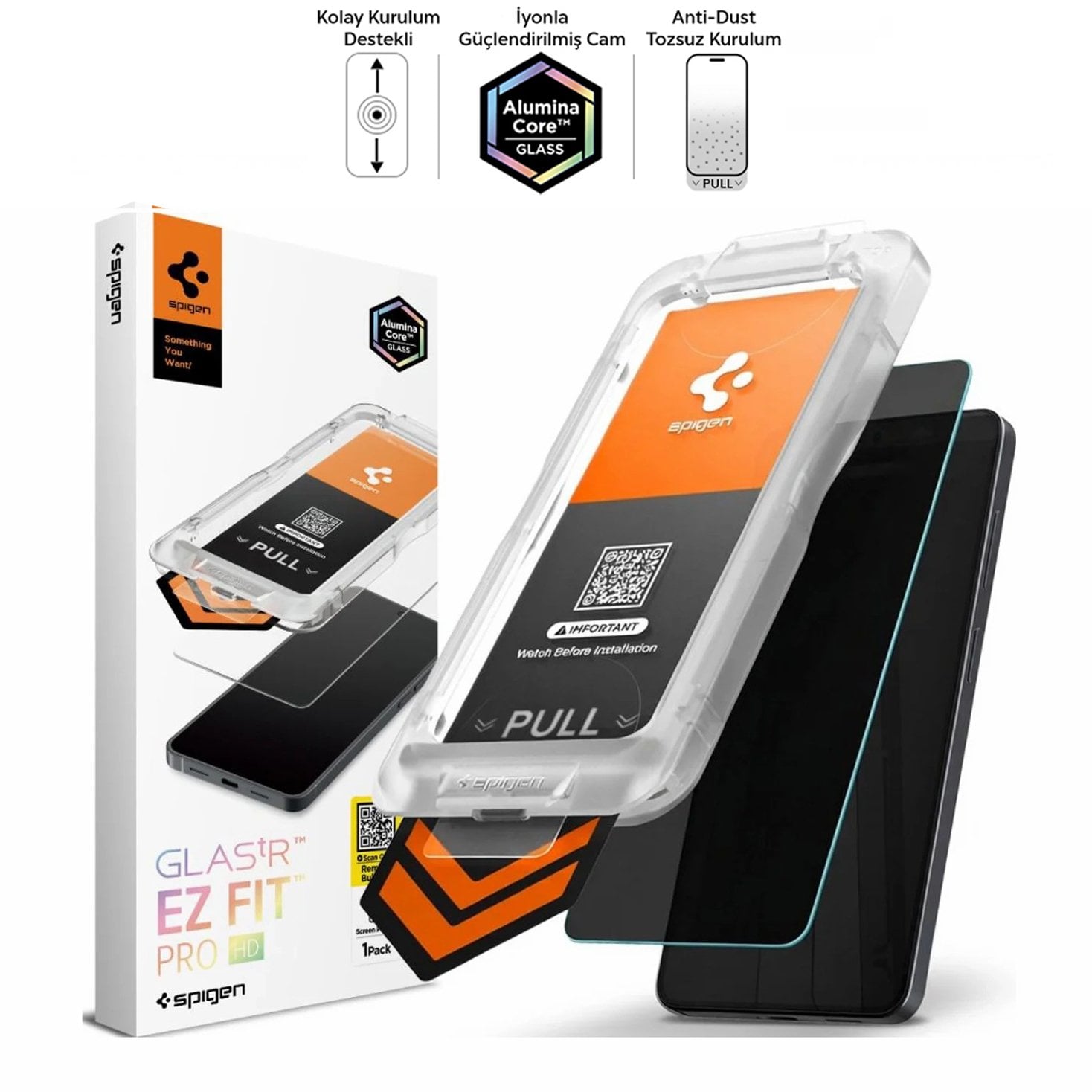 Spigen Samsung Galaxy S26 ile Uyumlu Hayalet Cam Ekran Koruyucu AluminaCore™ iyonlaştırılmış Güçlendirilmiş Cam Teknolojisi Anti-Dust Uygulama Kolay Kurulum GLAS.tR EZ Fit Privacy HD - AGL11098