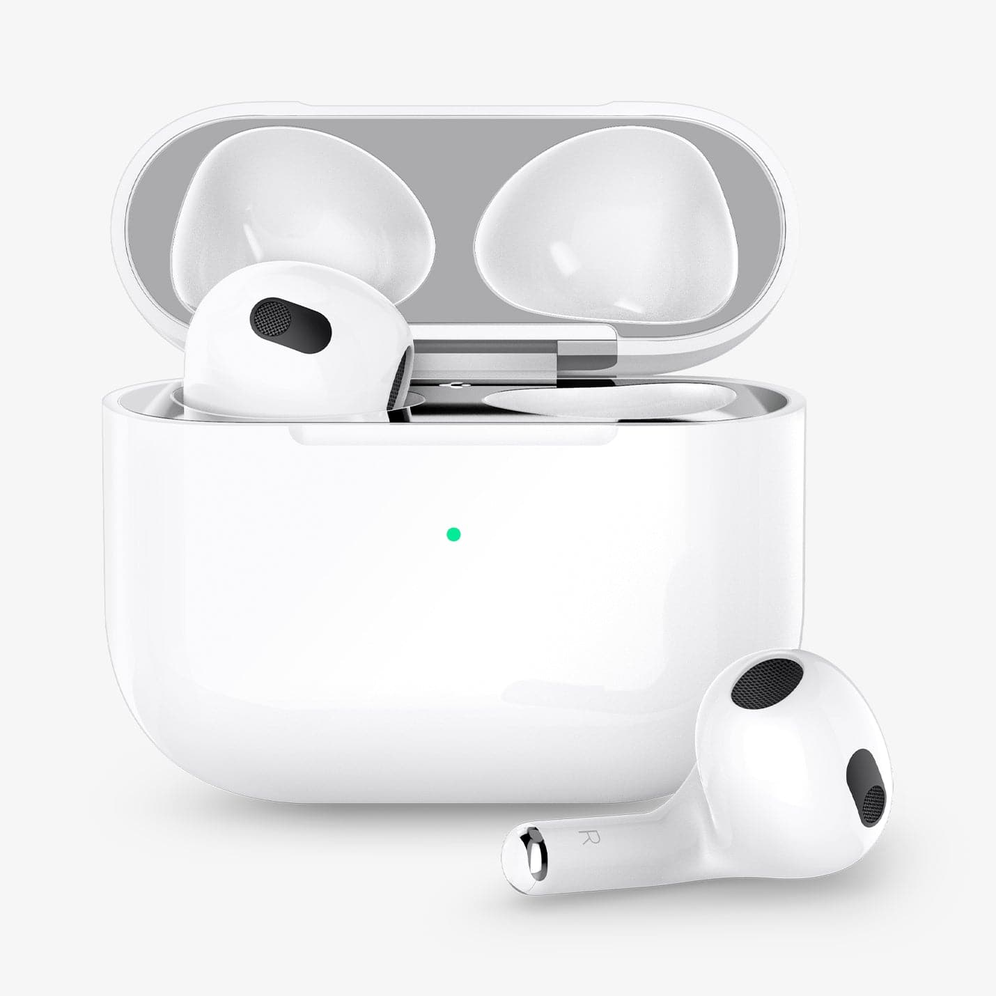 AirPods 3. Nesil Kapak İçi Kir / Toz Önleyici, Spigen Shine Shield (2 Adet) Metal Silver