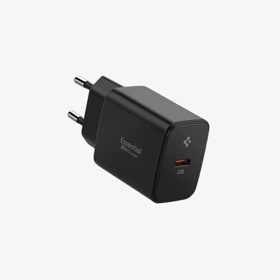 Spigen 20W USB-C Mini Hızlı Şarj Aleti/Şarj Isısını Düşürür GaN Destekli Akım Korumalı Güç Adaptörü iPhone & Android & iPad Type-C EE201 Black - ACH09217